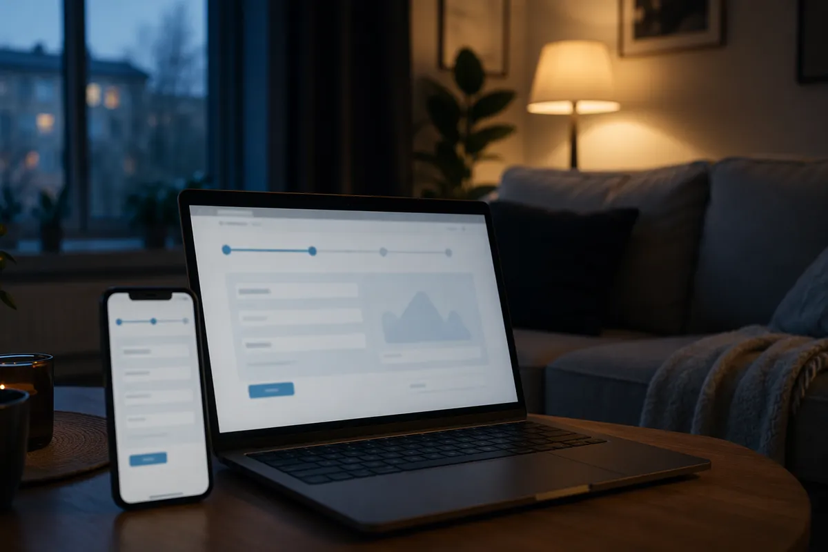Person dokumenterar en vattenskada i ett kök med mobiltelefon inför skadeanmälan hos If
